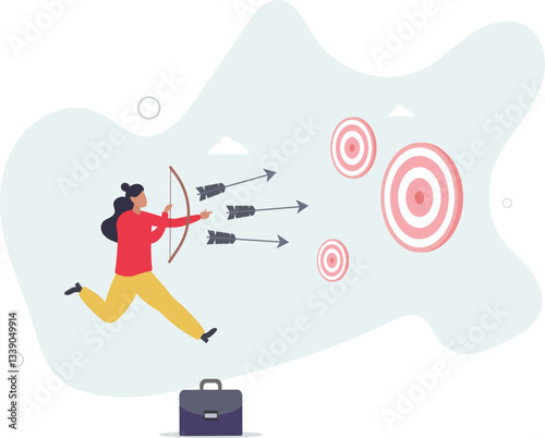 Multitasking or multiple purpose strategy, aiming for many targets or goal, skillful professional to achieve success in work and career concept.flat character life .