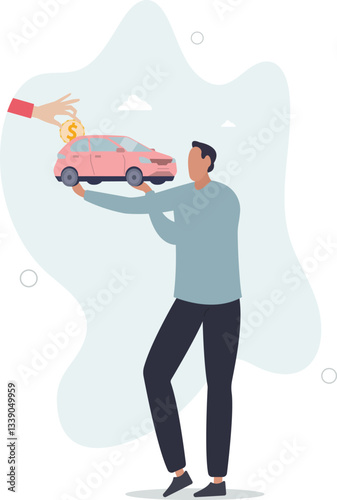 Car leasing or car loan, borrow money to buy new car, rental or auto maintenance cost, debt, purchase or buy new vehicle concept.flat character life .
