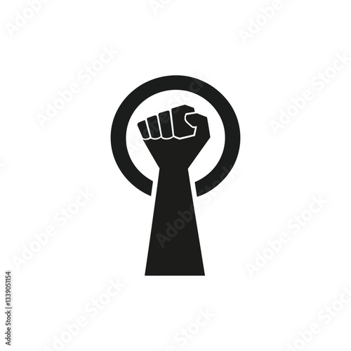 female symbol Unity and Strength Symbol: Black Silhouette of Raised Fist in a Circular Frame