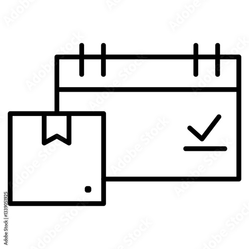 icon of a package next to a calendar with a checkmark, symbolizing scheduled delivery, confirmed shipment date, or timely arrival.