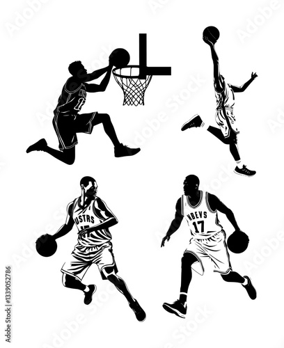 vector set silhouette of basketball sport (artwork 1)
