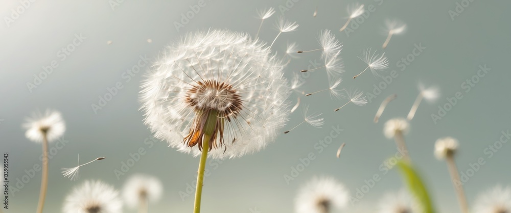 Obraz premium dandelion symbolizes hope and potential as its seeds scatter and establish themselves in different locations.