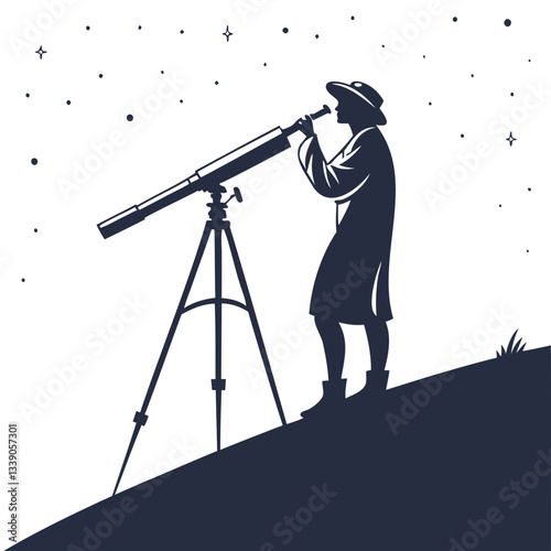 Astronomy-Themed Vector Person Holding Telescope Silhouette – Isolated on Transparent Background with PNG