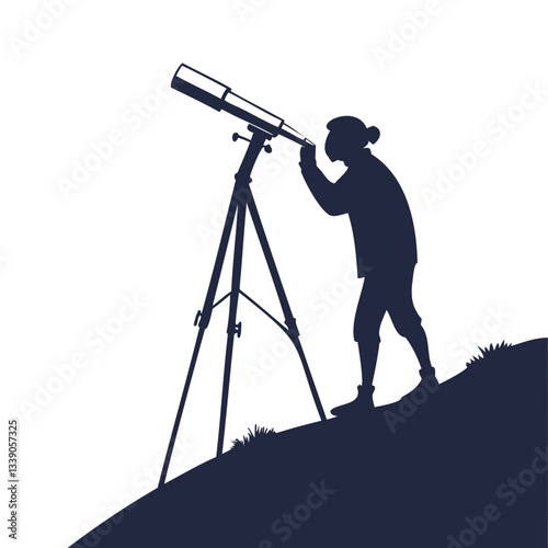 Silhouette of a Person Holding a Telescope Vector Illustration on Transparent Background