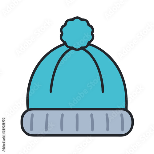 Blue knitted winter hat with pompom