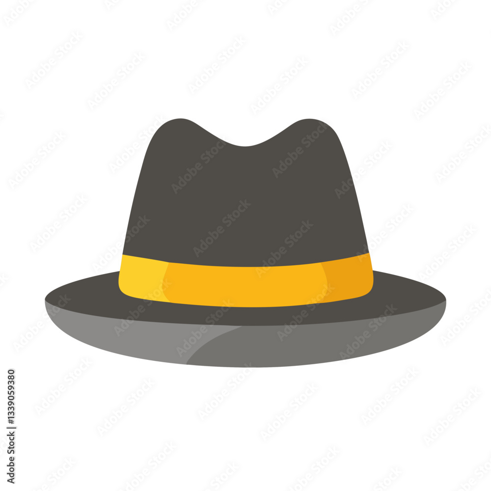 Black fedora with yellow band illustration Black fedora with yellow band illustration