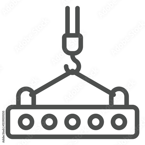 Slab lifted by crane line icon, building construction concept. Vector graphics. Crane hook with plate sign on white background, outline style icon for mobile or web design.