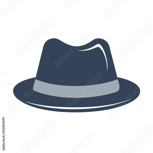 Dark blue classic fedora hat illustration