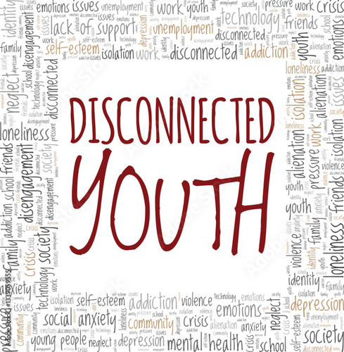 Disconnected Youth word cloud conceptual design isolated on white background.