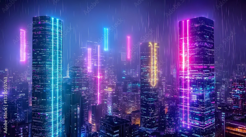 Fototapeta premium futuristic eco friendly metropolis with AI powered renewable energy management including wind farms smart solar panels