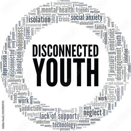 Disconnected Youth word cloud conceptual design isolated on white background.