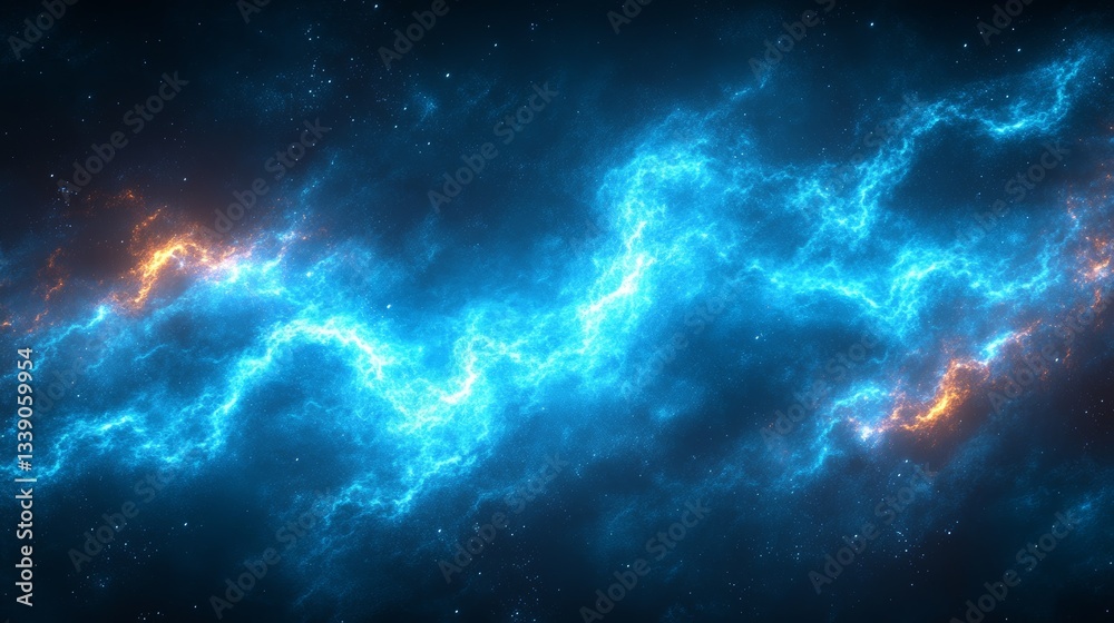 Fototapeta premium Abstract cosmic energy, blue and orange plasma streaks in dark space.