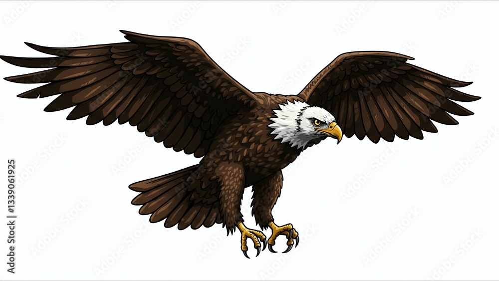 Fototapeta premium Bald Eagle in Flight Illustration