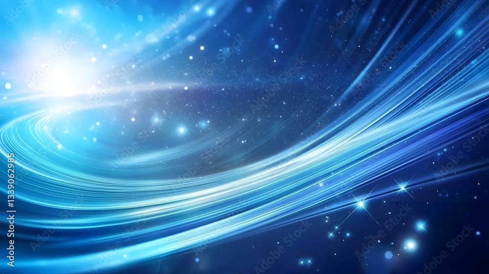 Mystical Cosmic Scene with Bright Spiral Galaxy and Ethereal Blue Light Trails Mystical Cosmic Scene with Bright Spiral Galaxy and Ethereal Blue Light Trails