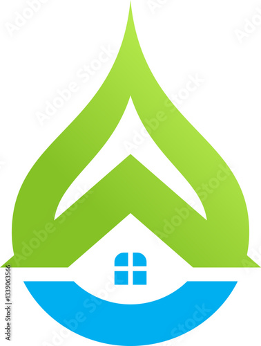 water drop liquid ecology logo. green house icon