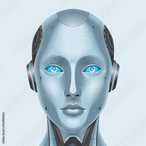 AI humanoid head front view, AI robot avatar, Concept of artificial intelligence, Future cybernetic technology concept, vector illustration