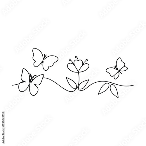 Online drawing butterflies, flower, nature, spring, art, minimalist, design, elegant, simple, ills