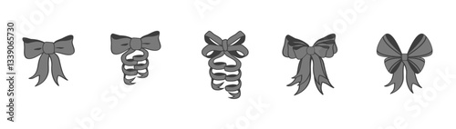set of bows, Gray bows, bows for girls, holiday, packaging, gift, series, isolated on transparent.