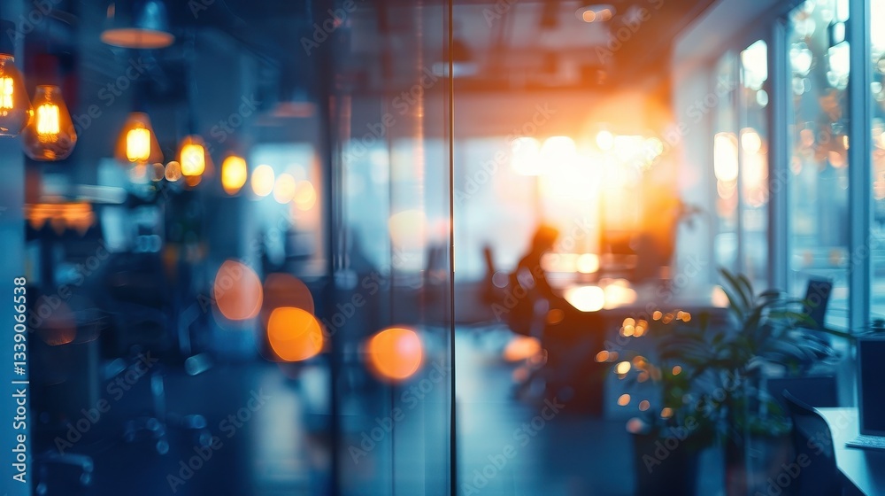 Naklejka premium Blurred Office Interior with Warm Sunlight