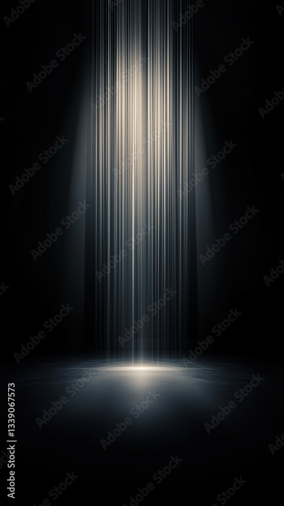 Fototapeta premium A surreal array of thin light rays streams down, creating a futuristic and minimalistic abstract scene.