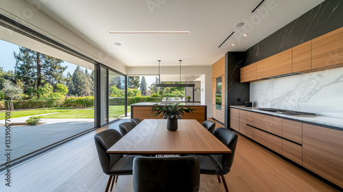 modern living room with kitchen