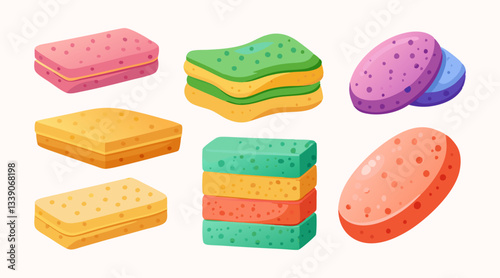 Colorful Sponges Cleaning Supplies Kitchen Bathroom Set A Variety of Shapes and Sizes