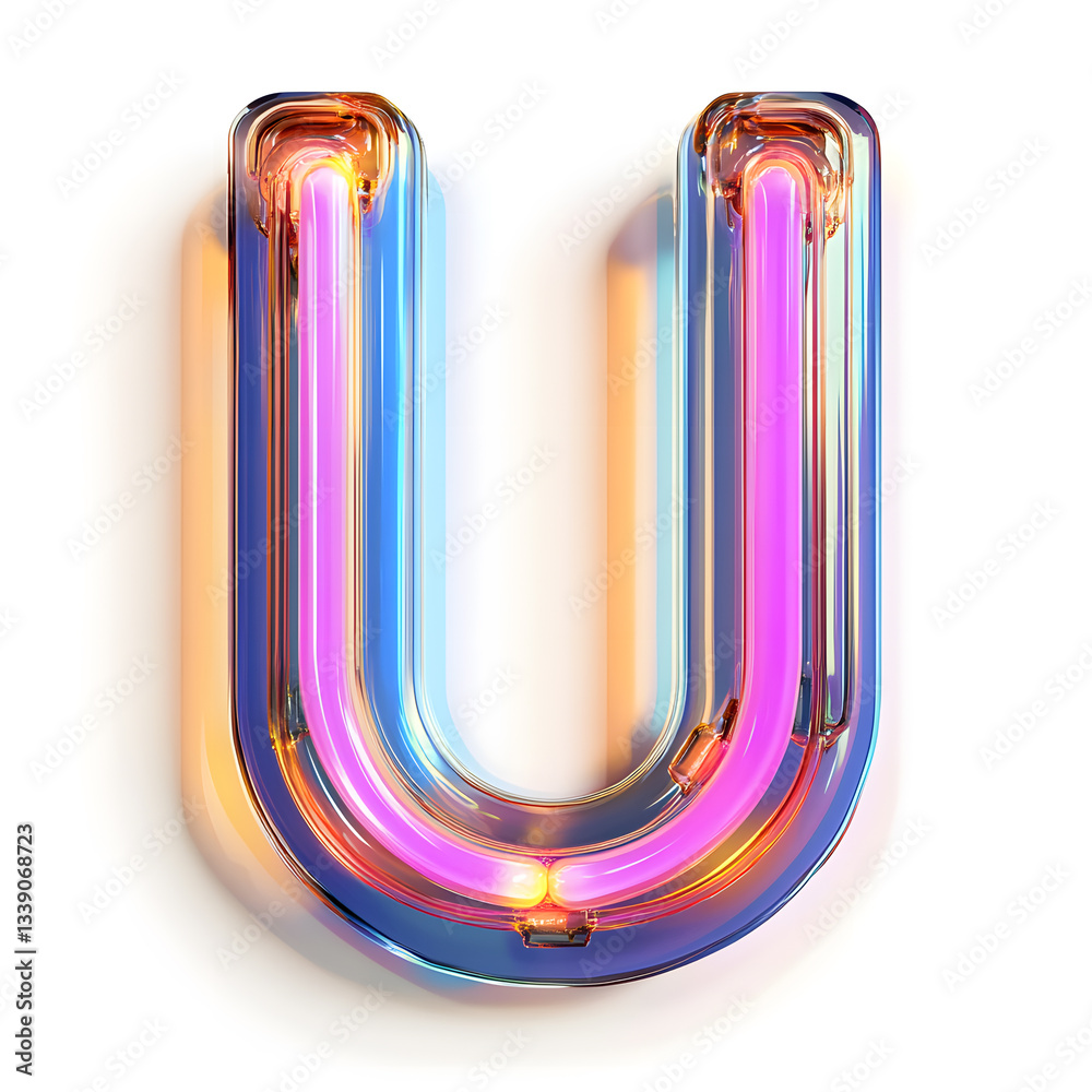 Glowing neon letter U in vibrant colors highlighting creativity and modern design Glowing neon letter U in vibrant colors highlighting creativity and modern design