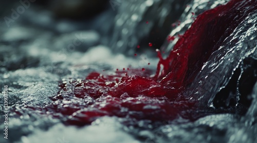 Stunning Red Water Splashing Downstream