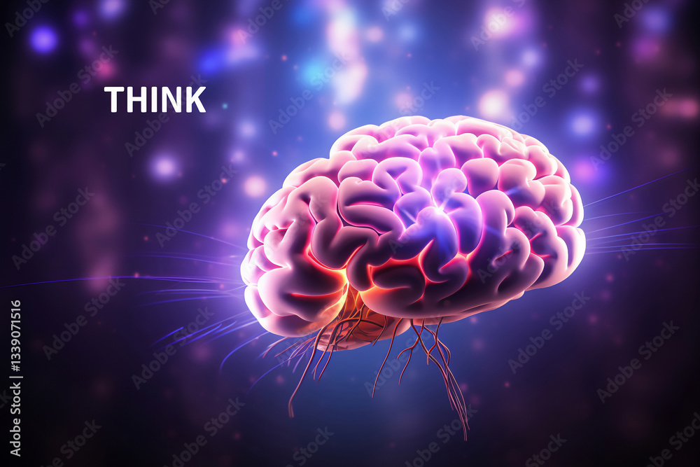 Purple neon human brain showing intelligent thinking, processing through the concept of a neural network circuit of big data and artificial intelligence with think in text, Purple neon human brain showing intelligent thinking, processing through the concept of a neural network circuit of big data and artificial intelligence with think in text,