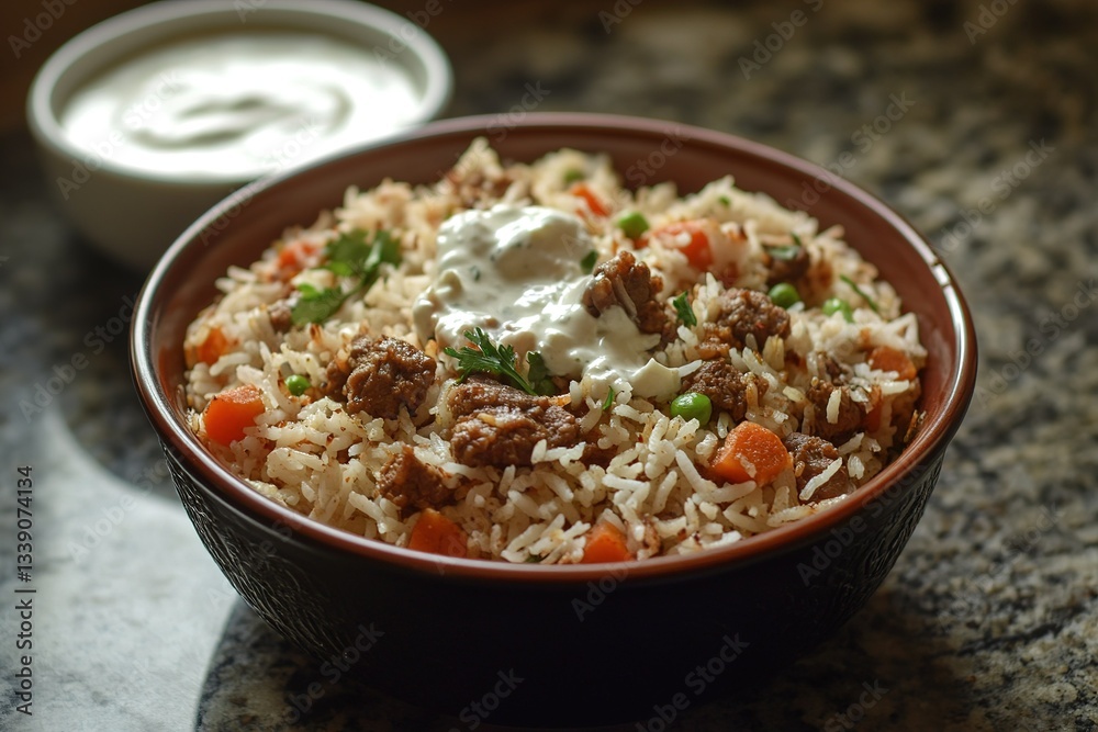 Homemade Beef Biryani with yogurt dip Homemade Beef Biryani with yogurt dip