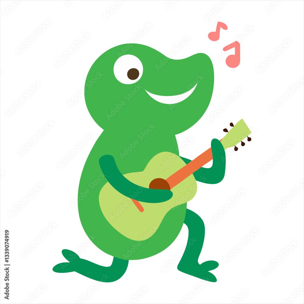 Naklejka premium Vector illustration of a frog singing with a guitar