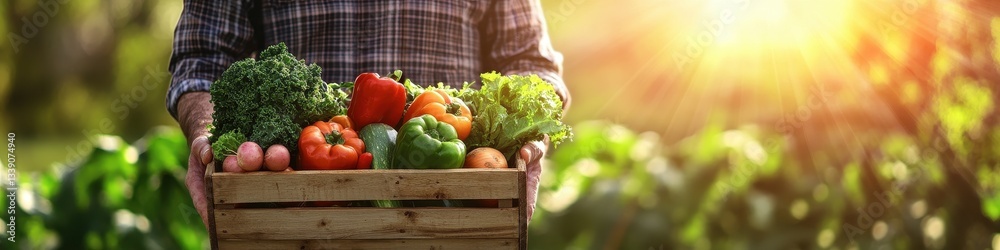 Fresh Harvest of Colorful Vegetables in Wooden Crate