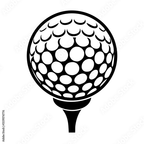 Golf ball on tee icon in black and white