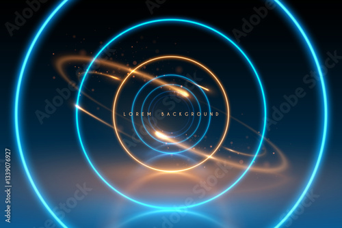 Blue and yellow light rings corridor background
