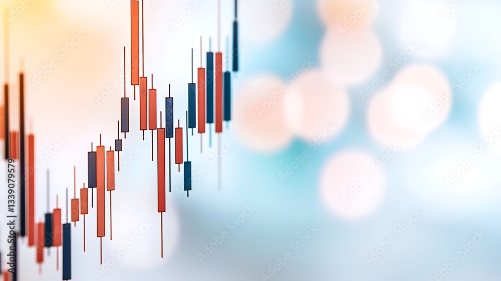 Abstract finance chart with candlestick patterns on blurred background showcasing market trends and data Abstract finance chart with candlestick patterns on blurred background showcasing market trends and data