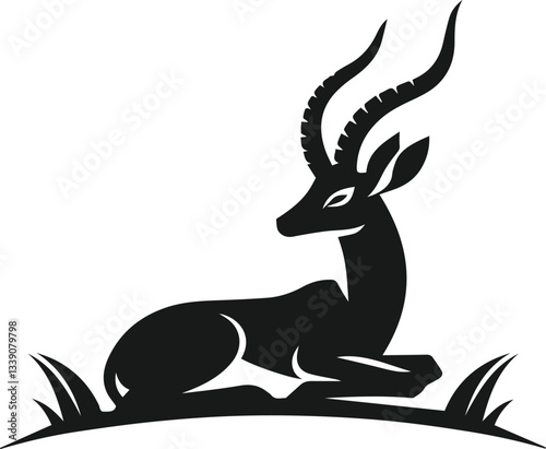 Antelope lying down with legs tucked under silhouette vector animal illustration