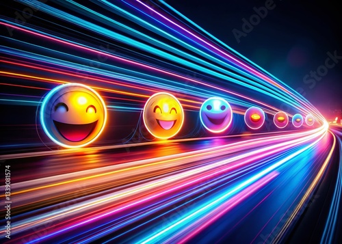 Cool Emoji, Thin Line, Long Exposure, Abstract Art, Digital Illustration