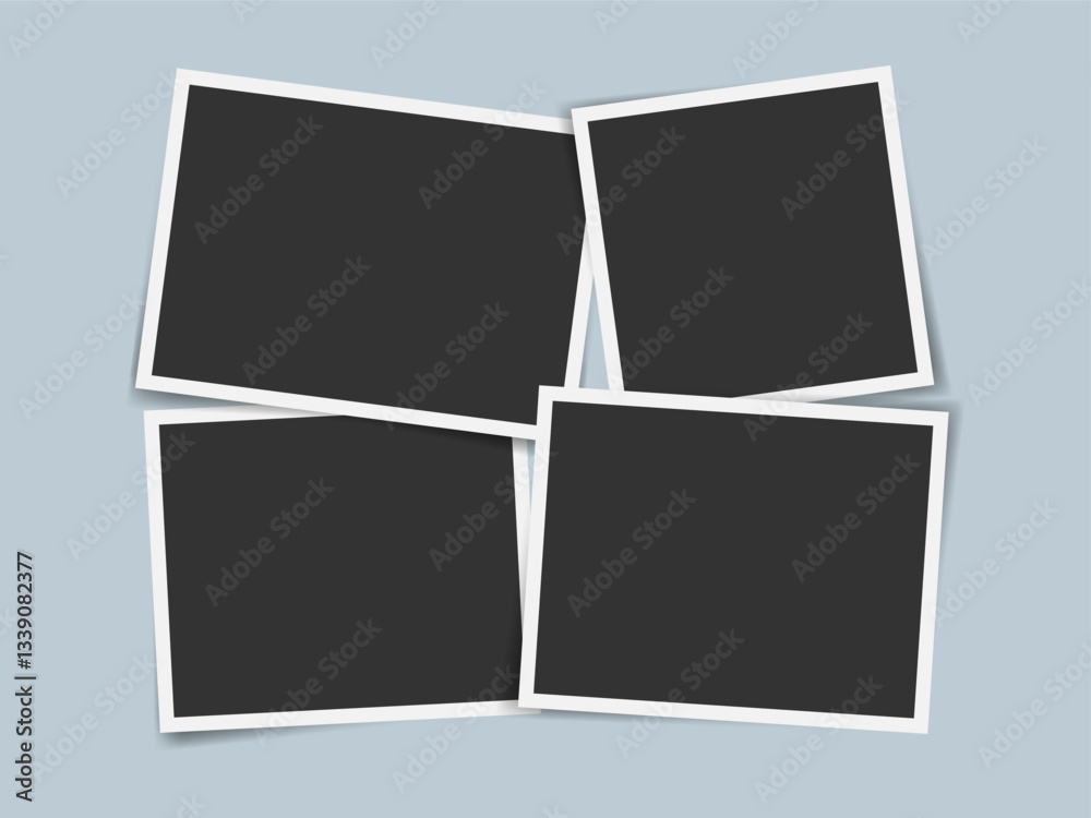Four Horizontal Blank photo frame set . Realistic mockup collage with Layered effect. Template for branding, posters, invitations, nostalgic design, photo album, scrapbook