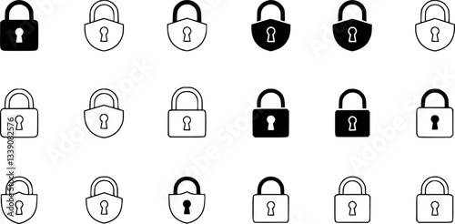 Lock icon. locked and unlocked black outline icon set for app, ui, ux and website. vector illustration on transparent background.
