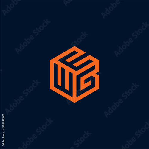 Orange Line Art Box Logo Design On Dark Blue Background