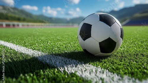 football ball on football field, sport background