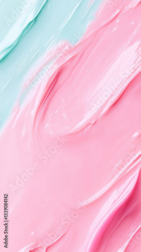 Creating a smooth and luxurious backdrop with pink and turquoise cosmetic cream texture, perfect for enhancing beauty and skincare-related projects with elegance and style