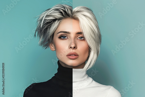 Stylish Woman with Black and White Contrast Fashion