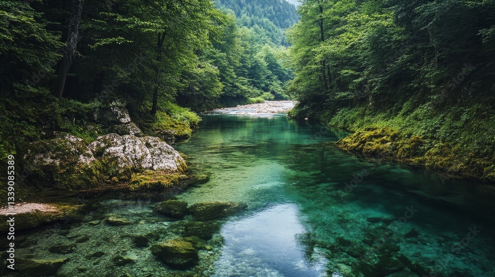 Obraz premium Serene Forest River Landscape