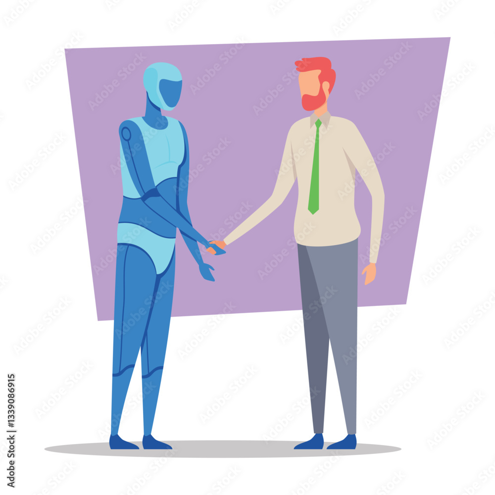 custom made wallpaper toronto digitalHumanoid robot with blue exterior shaking hands with man in professional attire. Technology and collaboration in contemporary environment concept
