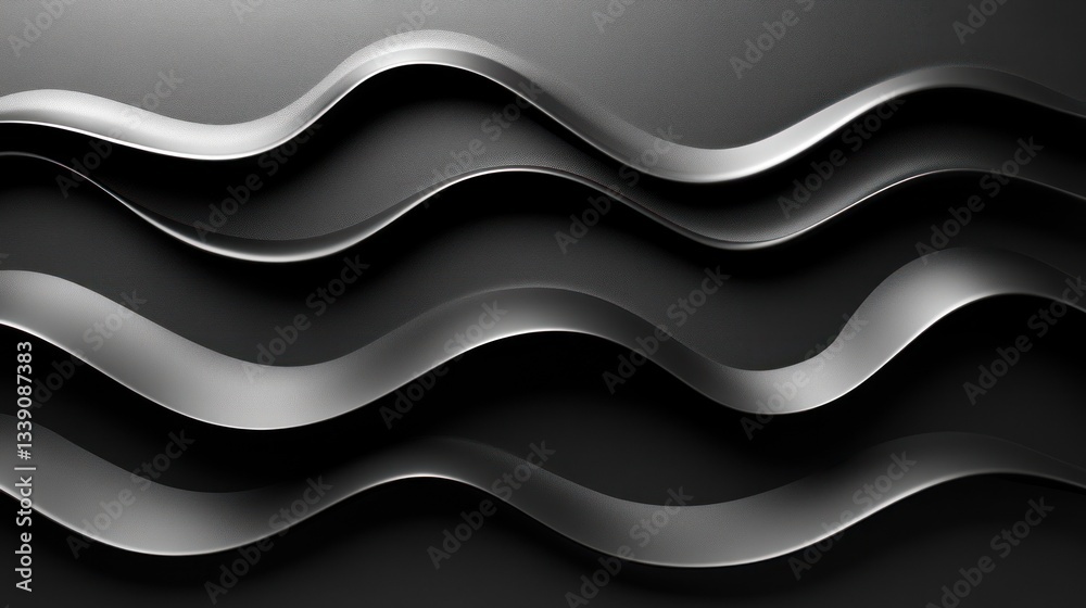 Obraz premium Abstract grayscale wavy lines, metallic texture background.
