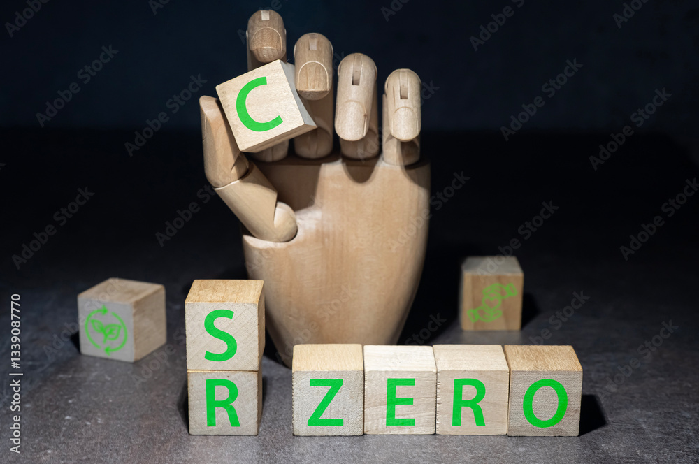 sztuczna dłoń układająca z klocków słowo CSR. Koncepcja Społecznej Odpowiedzialności Biznesu - kluczowe obszary