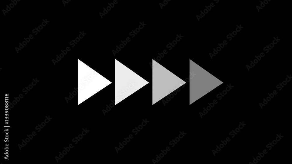 Fast forward white symbols icon symbol animation on black background. Fast forward sign moving forward