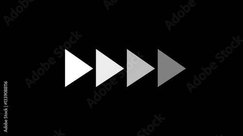 Fast forward white symbols icon symbol animation on black background. Fast forward sign moving forward