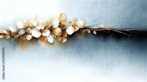 Elegant Minimalist Floral Design in Gold and White with Soft Blue Background for Modern Decor